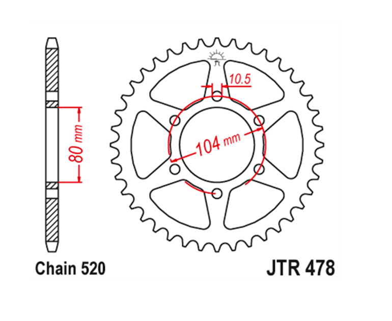 CORONA JT 478 de acero con 45 dientes